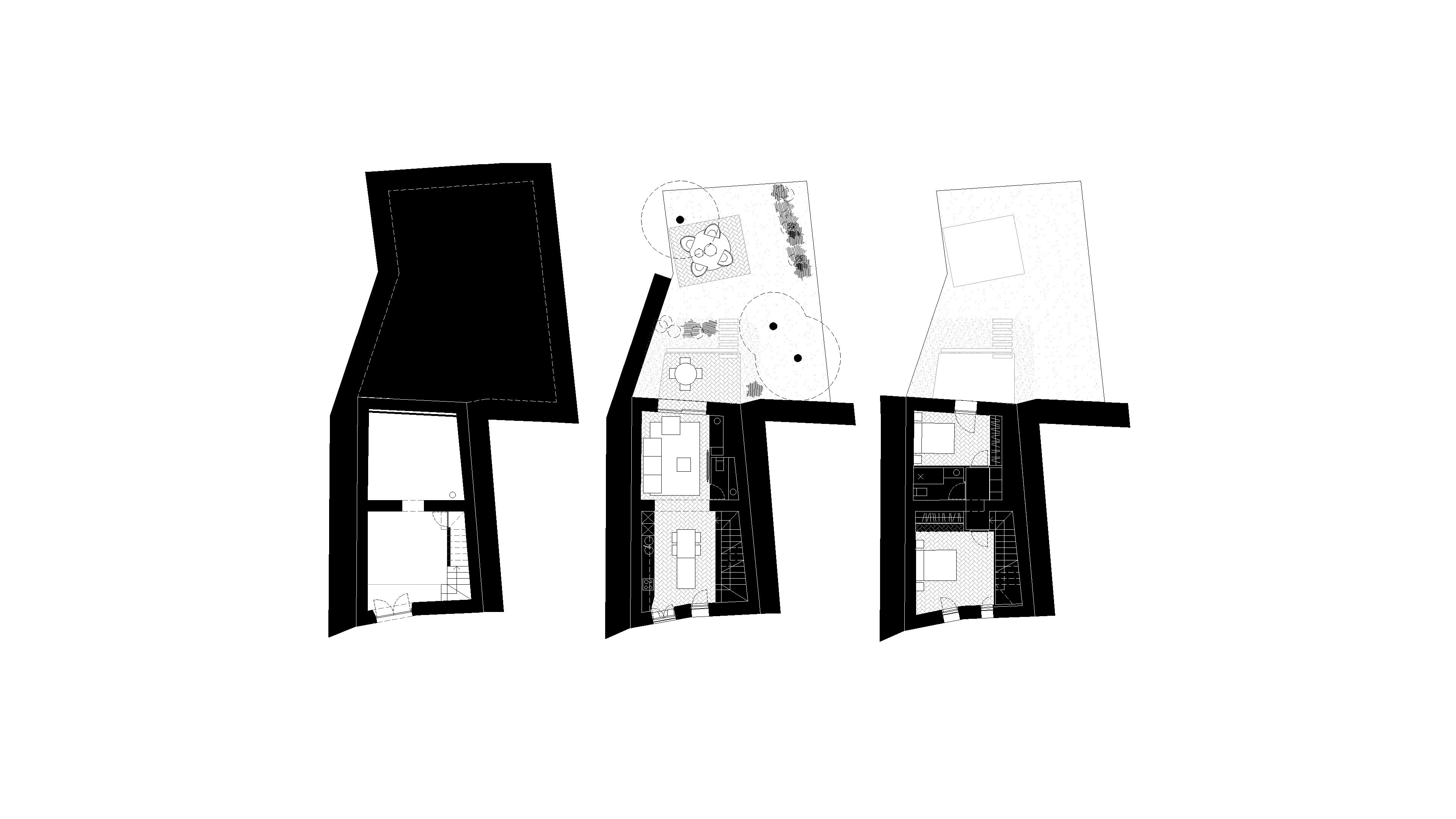 Plànol de planta de l'estat actual de l'edifici c2402 abans de la intervenció de Crit Arquitectura, mostrant la distribució original i tancada de l'habitatge.