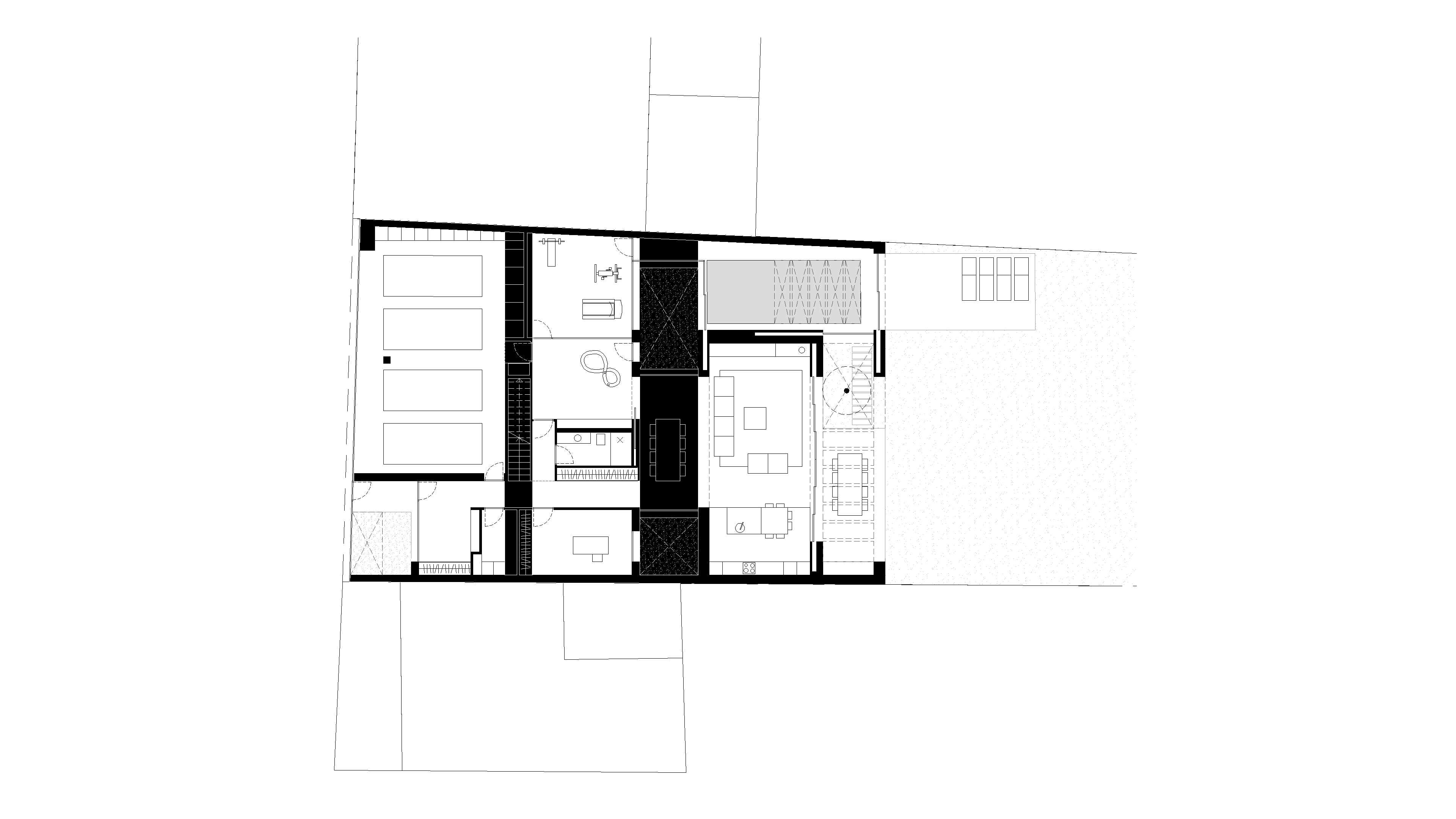Projecte residencial c2507 de Crit Arquitectura: disseny integrat al poble on el pati és l'element generador de l'espai mitjançant una coreografia de plens i buits