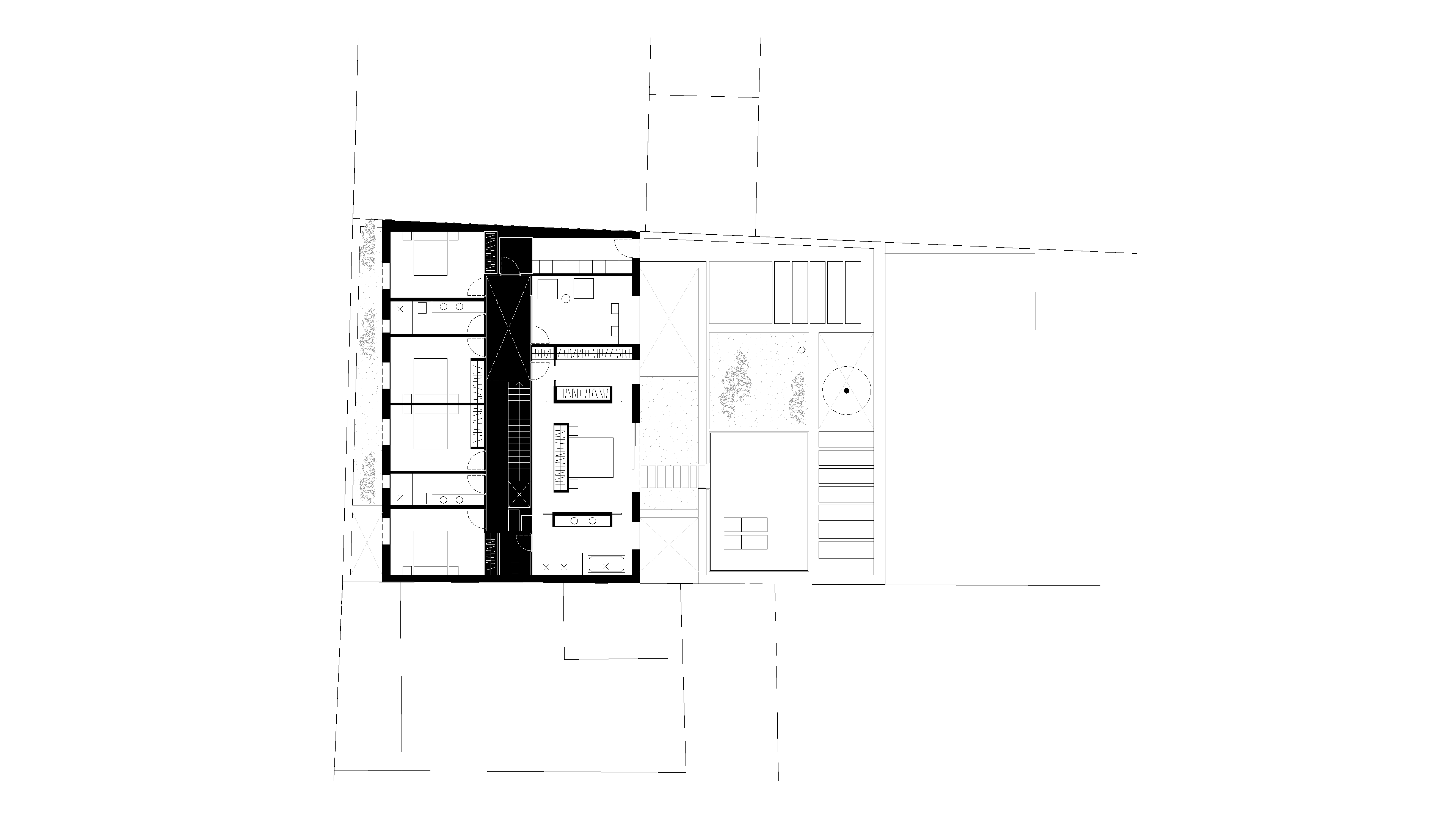 Projecte residencial c2507 de Crit Arquitectura: disseny integrat al poble on el pati és l'element generador de l'espai mitjançant una coreografia de plens i buits