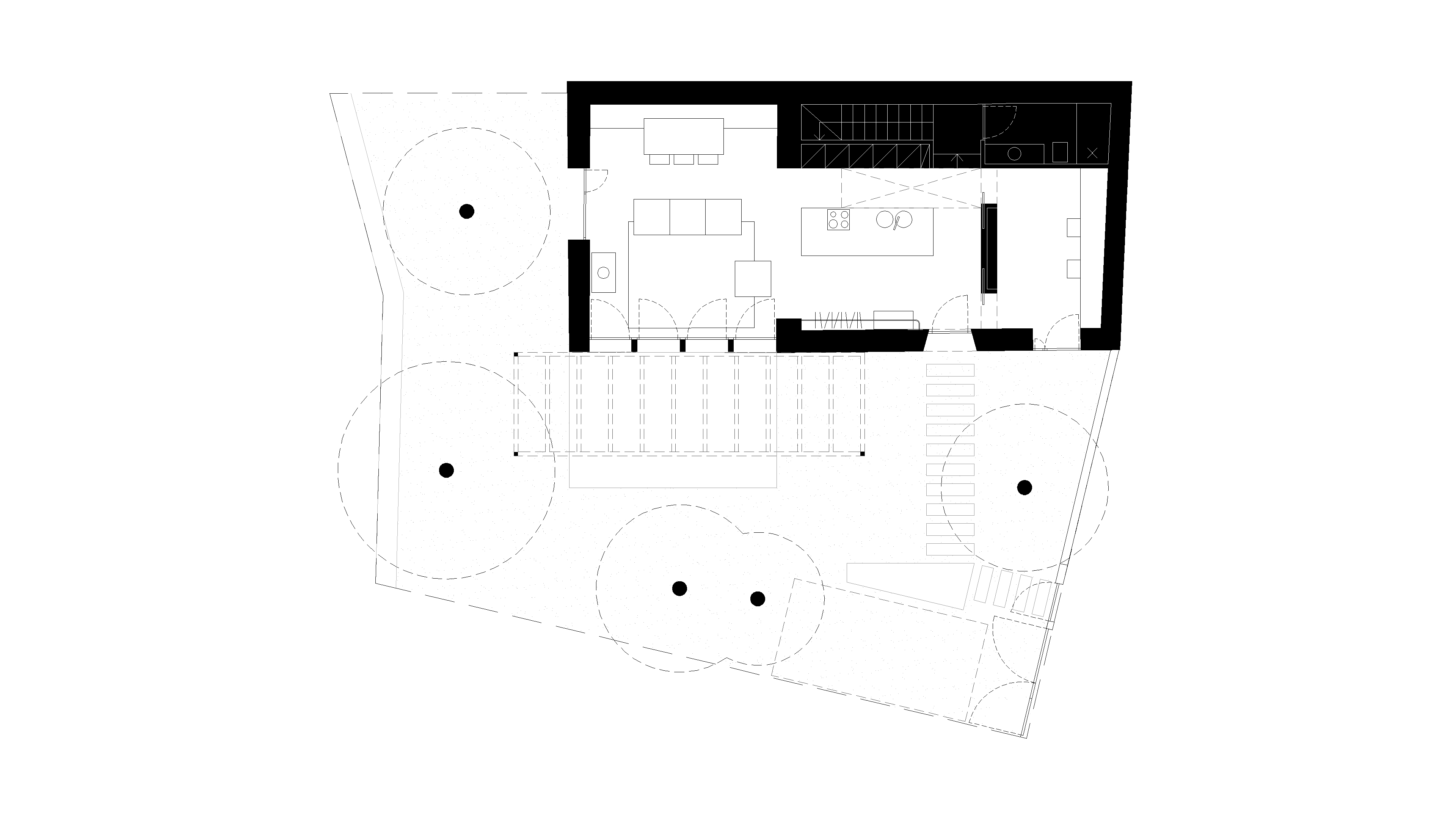 Distribució interior del projecte c2525 dissenyat per Crit Arquitectura. Un plànol que reflecteix com es resolen les noves necessitats funcionals respectant la geometria original i l'arquitectura tradicional preexistent.